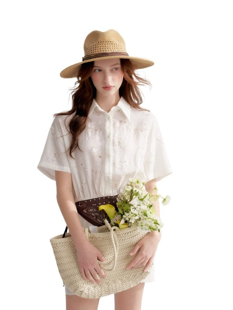 Rose Cutout Shirt Dress