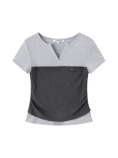 Gray Layered V Tee &amp; Pants Set