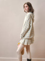 Contrast Gingham Knit Cardigan & Skirt Set