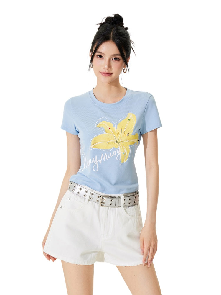 Color Diamond Floral Regular Shoulder T-shirt