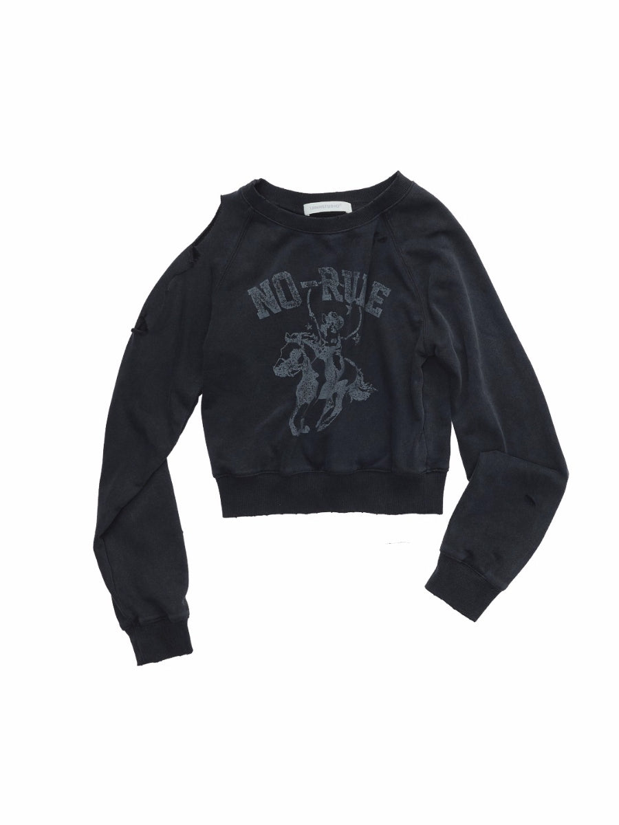 Washed Distressed Knight Cat Graphic Sweatshirt