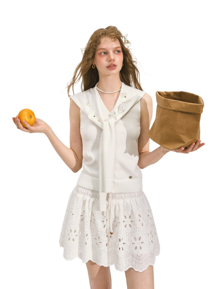 Navy Collar Two-piece Shawl Vest