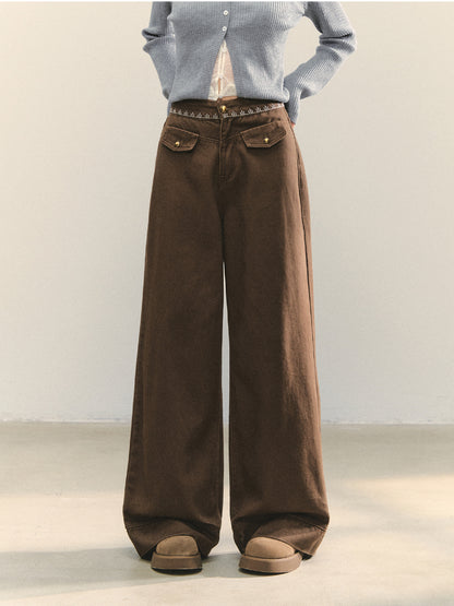 Cross-Stitch Floral Wide-Leg Pants
