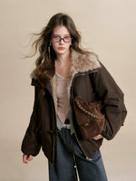 Brown & White Fur Collar Parka Jacket
