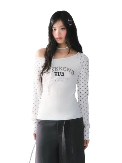 Star Print One-Shoulder Tee
