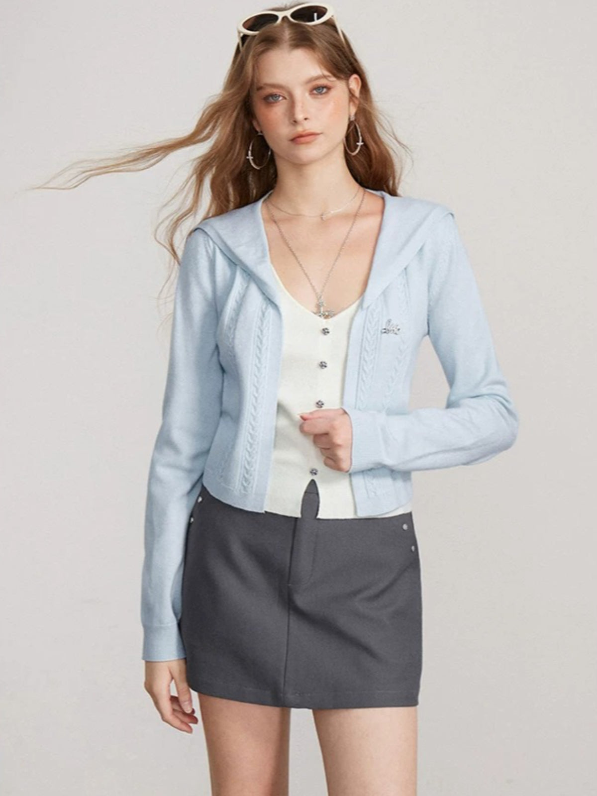 Contrast Collar Layered Knit Sweater