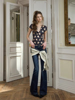 Printed Drawstring V-neck Tee