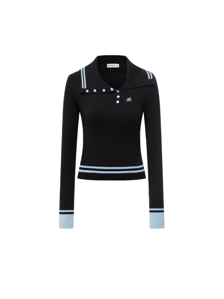 Black Asymmetric Colorblock Button-up Sweater