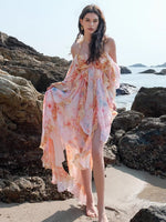 Guggi Printed Chiffon Halter Dress
