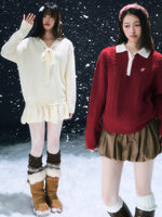 Beige Tie-Front Knit Dress