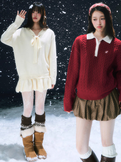 Beige Tie-Front Knit Dress