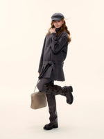 Double-Breasted Pleated Hem Wool Down Coat
