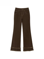 Ripped Hem Fitted Flared Denim Jeans