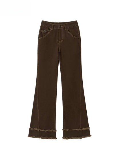 Ripped Hem Fitted Flared Denim Jeans