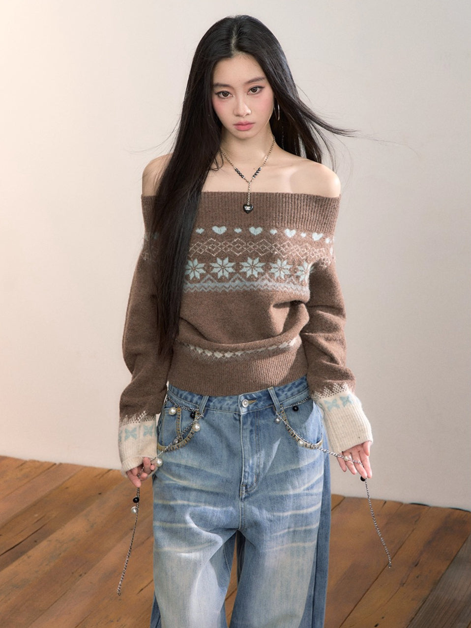Fair Isle Color-Blocked Wool Blend Knit Top