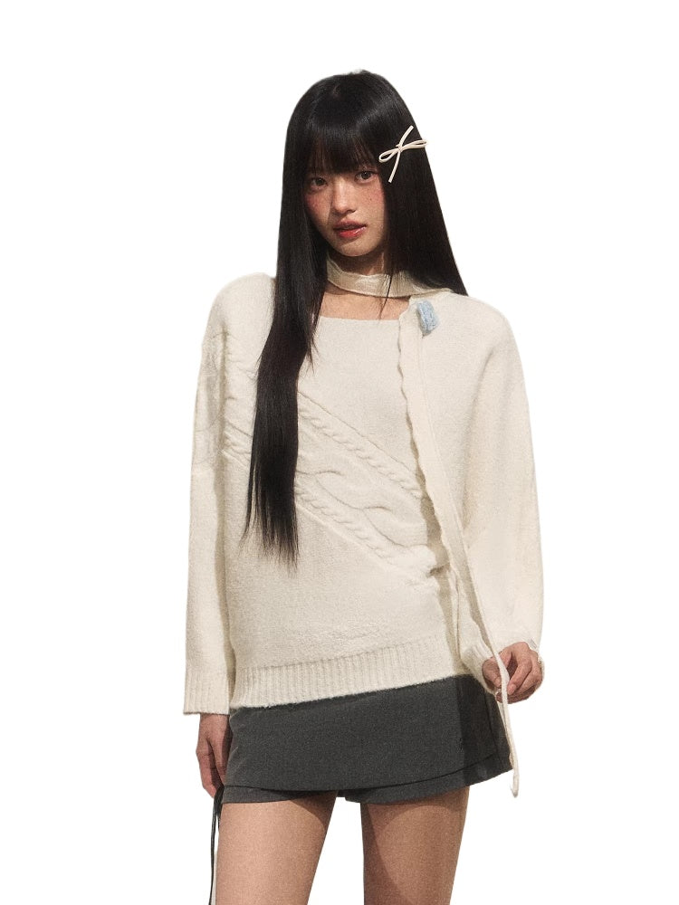 Lazy Floral Scarf Neck Sweater