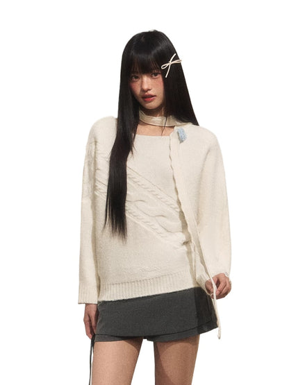 Lazy Floral Scarf Neck Sweater