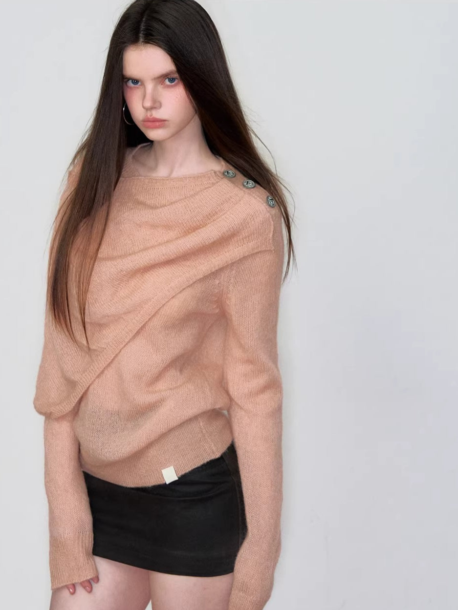 Asymmetrical Shawl Knit Sweater