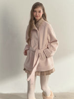 Plaid-Collar Double-Breasted Wool Coat