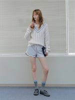 College Contrast V-Neck Knit Sweater