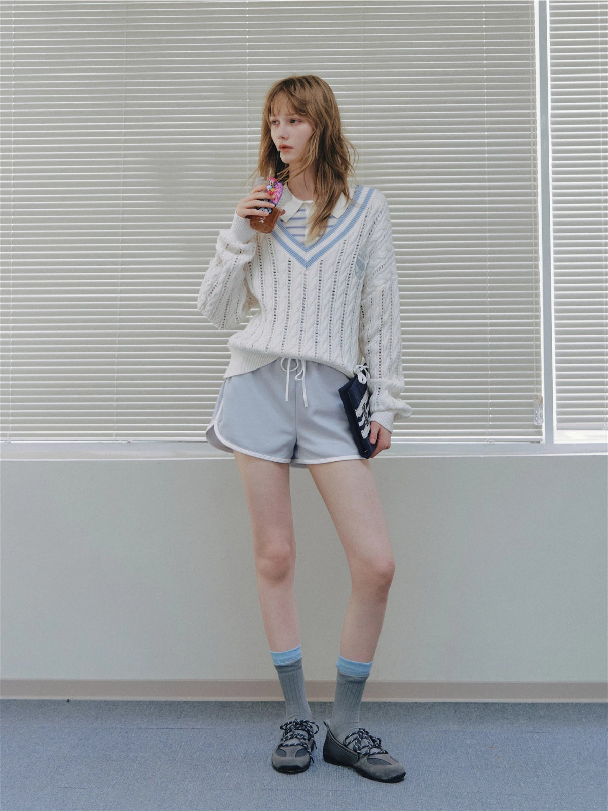 College Contrast V-Neck Knit Sweater