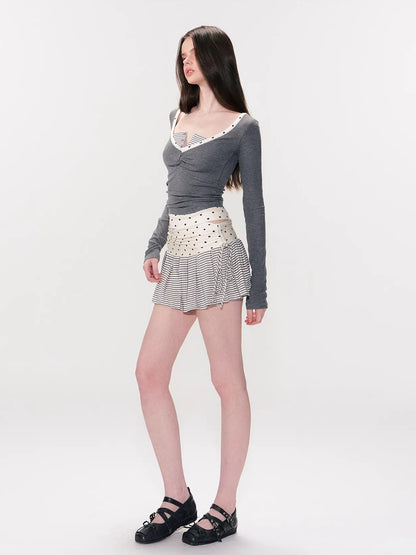 Pink &amp; Gray Polka Layer Tee