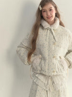 Floral Corduroy Down Jacket & Skirt Set