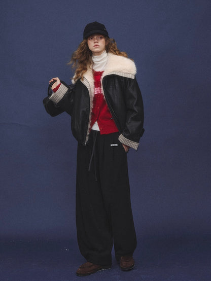 Plaid Faux Fur Collar Down Jacket