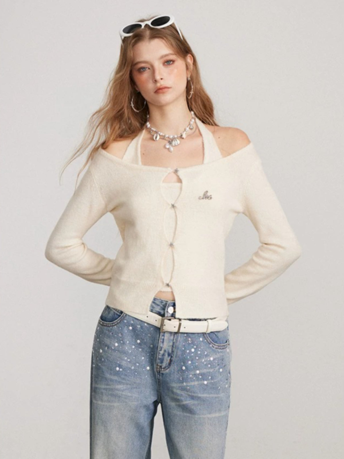 Layered Halter Neck Knit Sweater