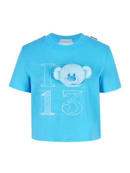 Detachable Semi-three-dimensional Bear Illustration T-shirt