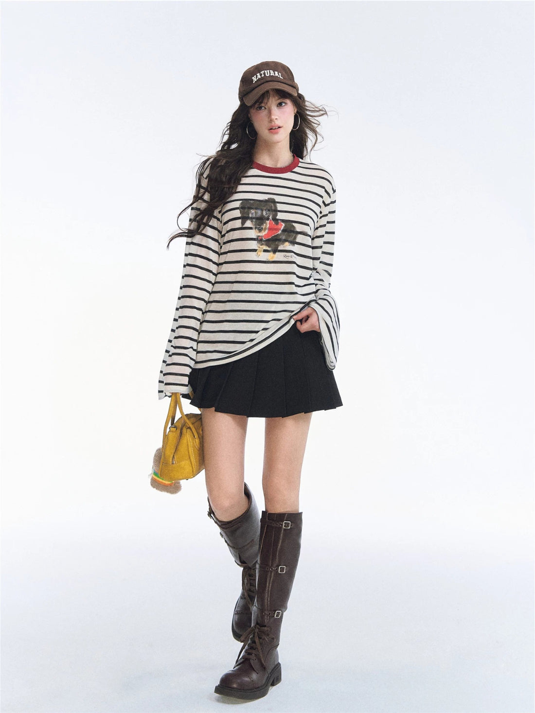 Contrast Stripe Puppy Print T-shirt