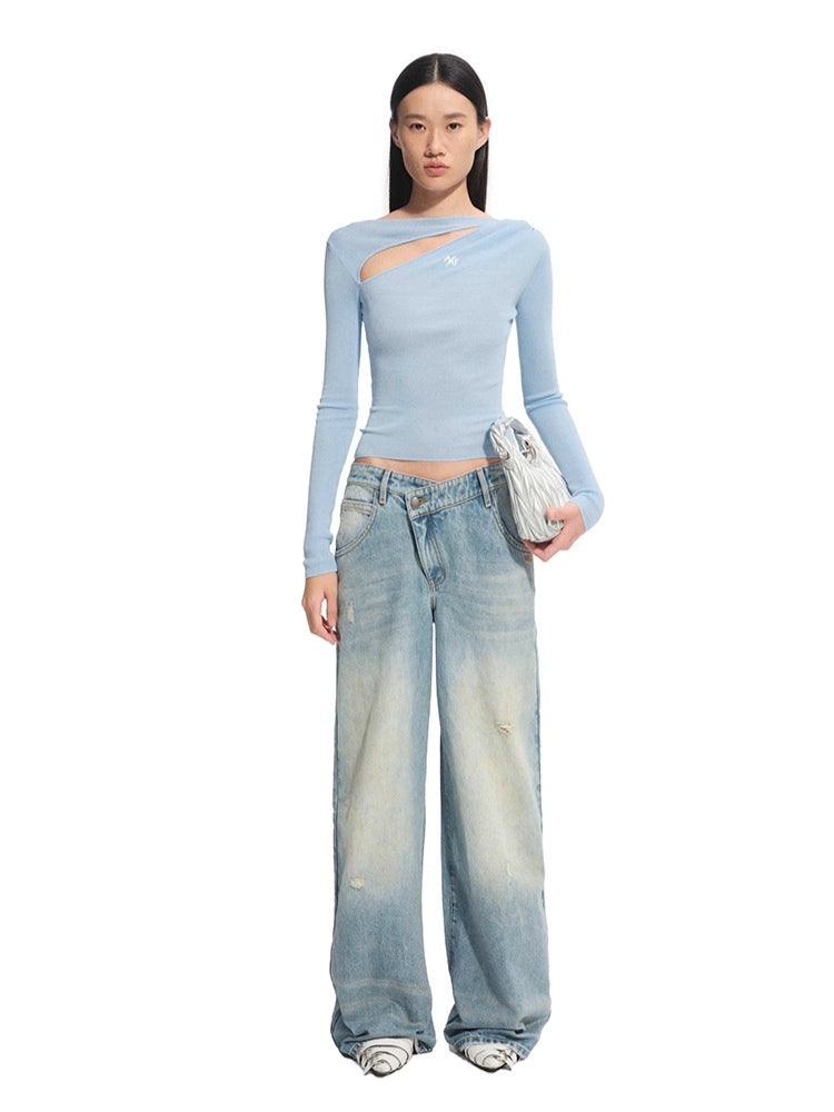 Leather-Trim Low-Rise Jeans