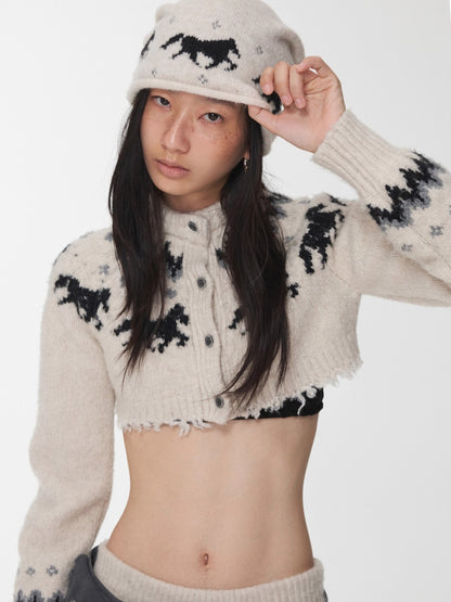 Fair Isle Pony Jacquard Knit Short Cardigan &amp; Shorts Set