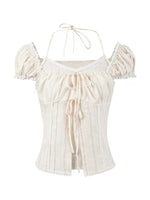 Layered Lace Bow Puff Top