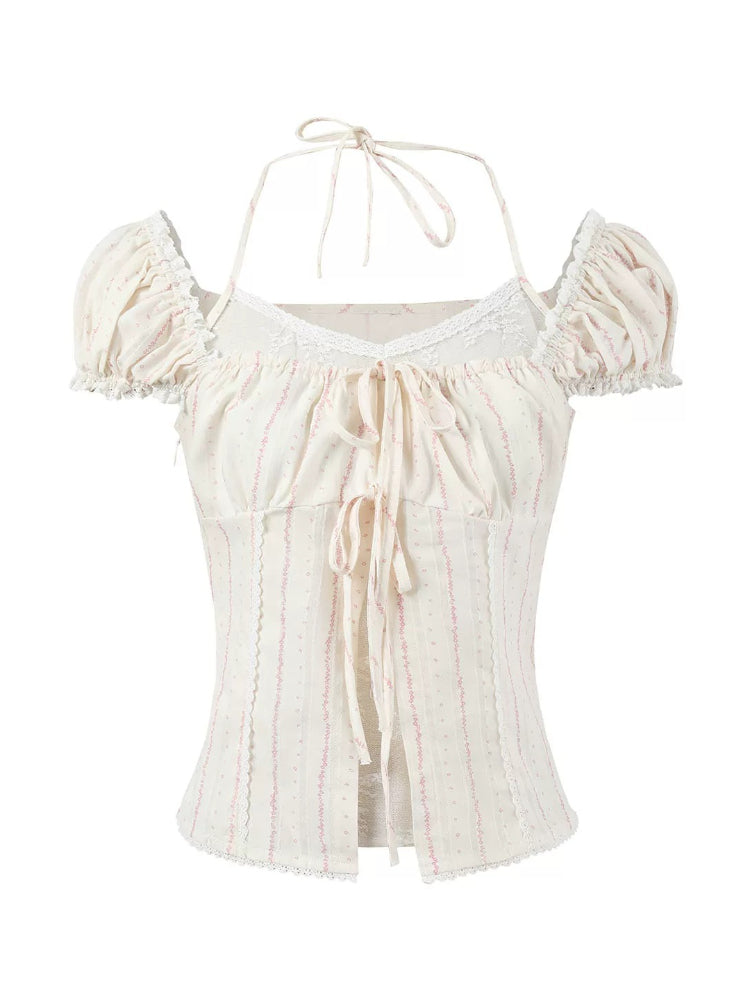 Layered Lace Bow Puff Top