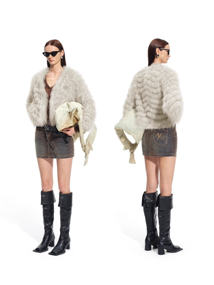 Bordeaux Raccoon &amp; Rabbit Fur Jacket