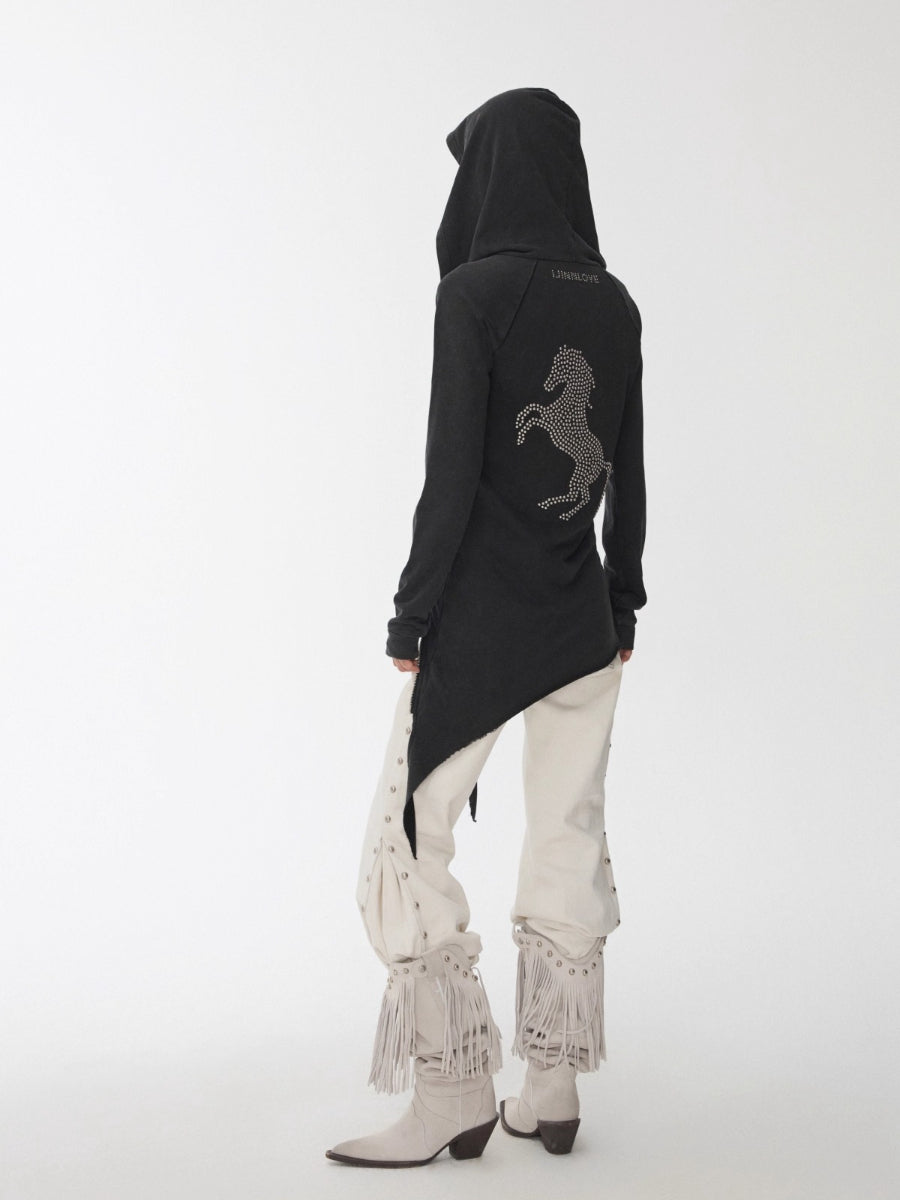 Rhinestone Studded Deconstructed Hoodie Dress