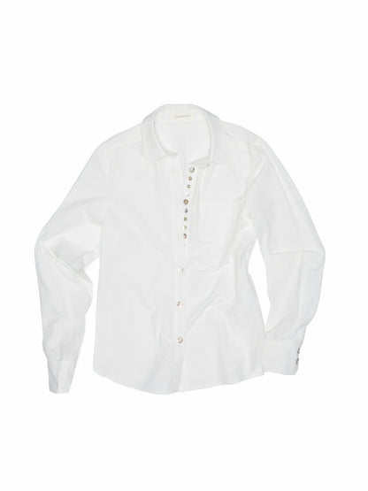 Solid Color Shell Button Fitted Shirt