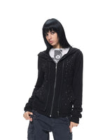 Black Studded Stripe Zip Hoodie