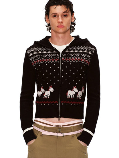 Merino Horse Knit Hoodie