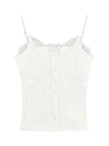 White And Blue Lace Trim Tank