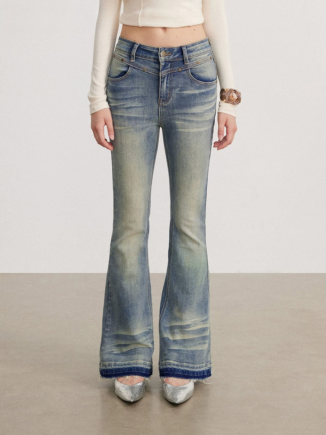 Blue Washed Flare Jeans