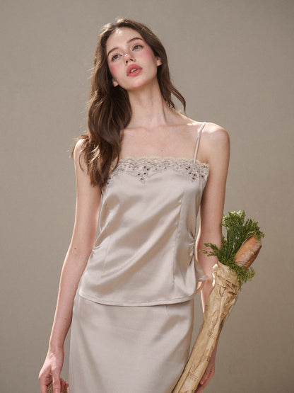 Cosagach Pearl Satin Embroidered Camisole &amp; Skirt Set