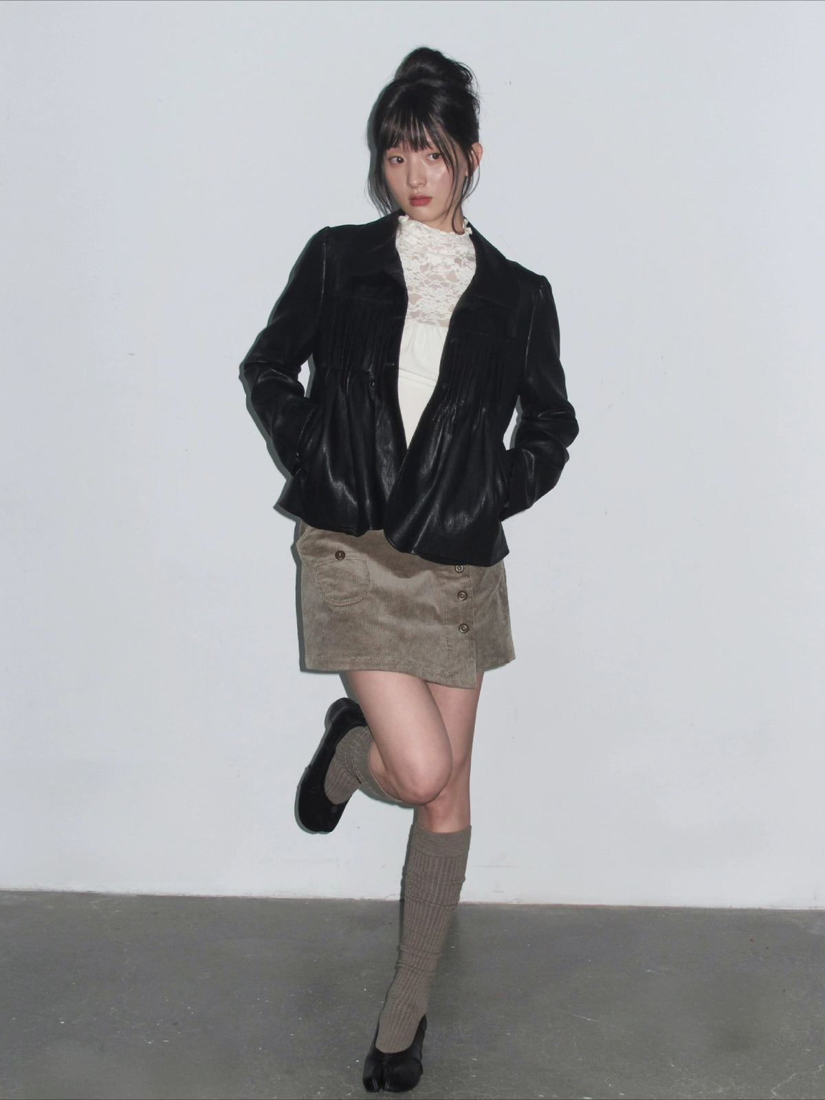 Oat Gray Corduroy Mini Skirt