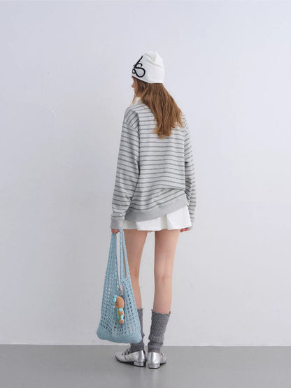 Lace Collar Stripe Sweatshirt