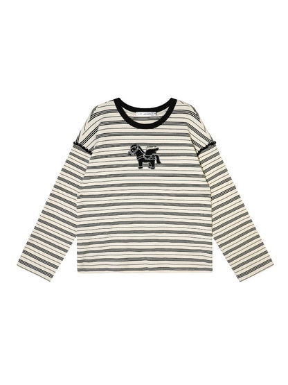 Striped Embroidery Pegasus Tee