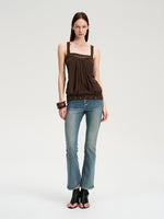 Brown Rhinestone Pleated Cross-Back Cami