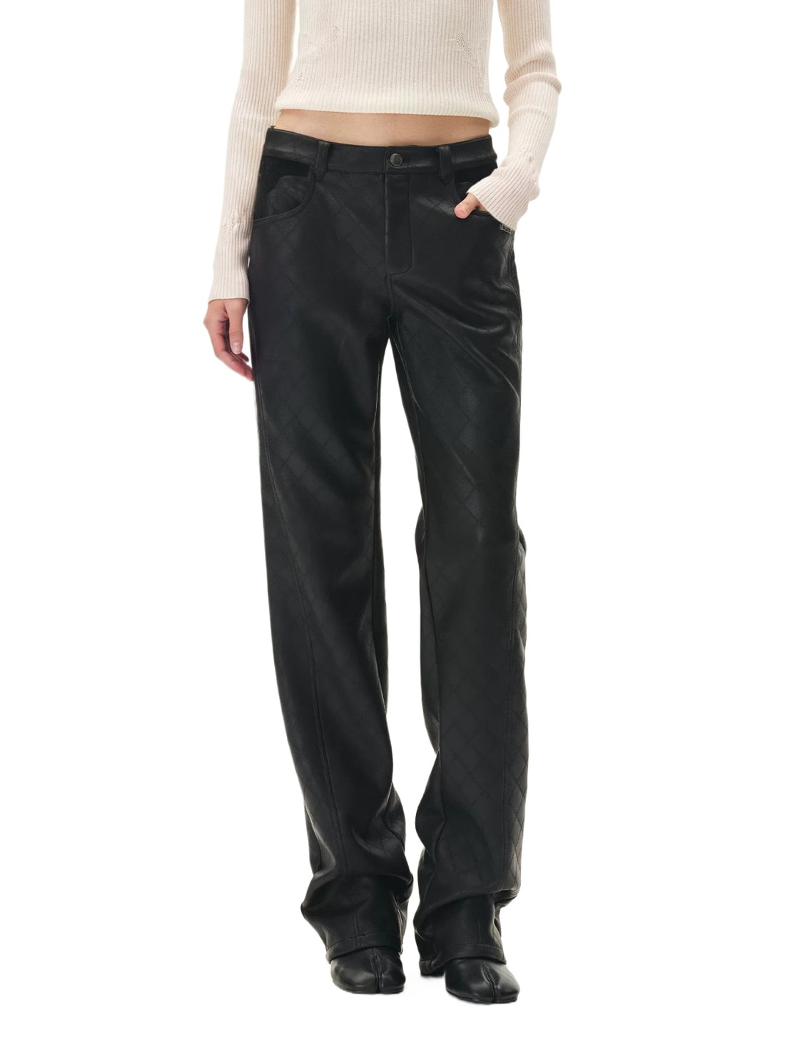 Diamond Embossed Straight Leather Pants