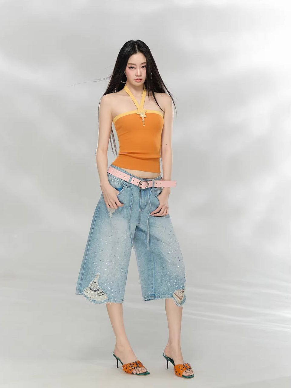 Rhinestone Cropped Jeans