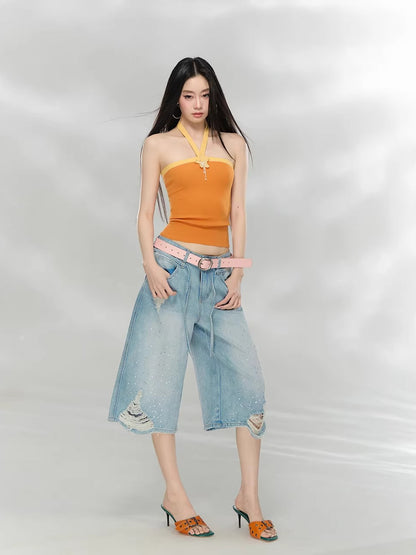 Rhinestone Cropped Jeans